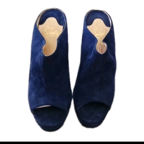 Christian Louboutin Womens Blue Suede Roche Chunky Peep Toe Mule 40 8US - Picture 3 of 15